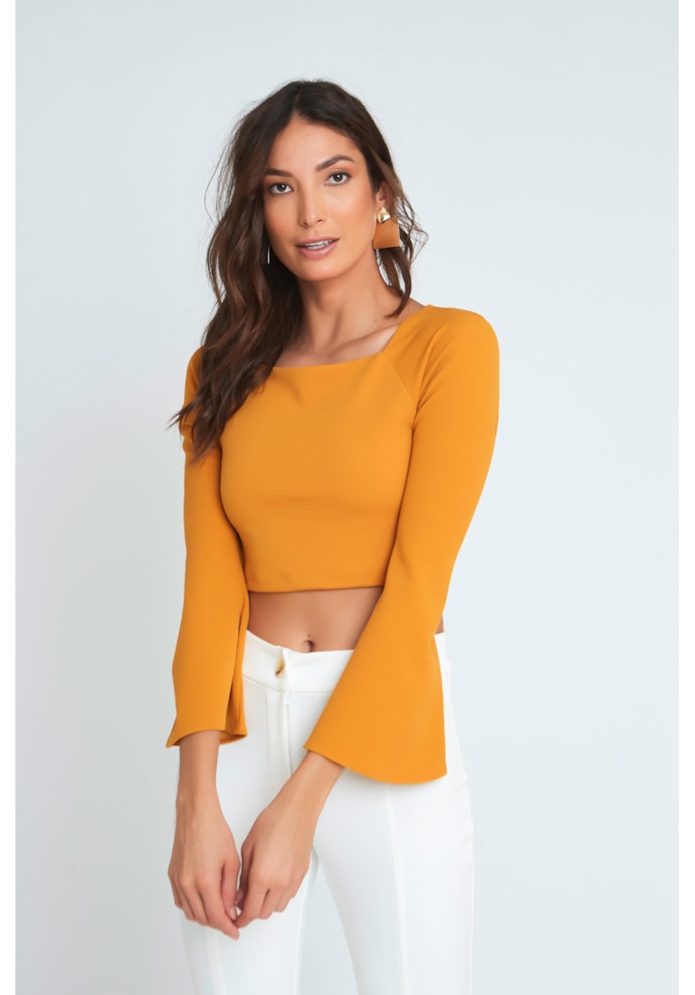 Blusa Manga Longa Malha Crepe Twist Az Moda