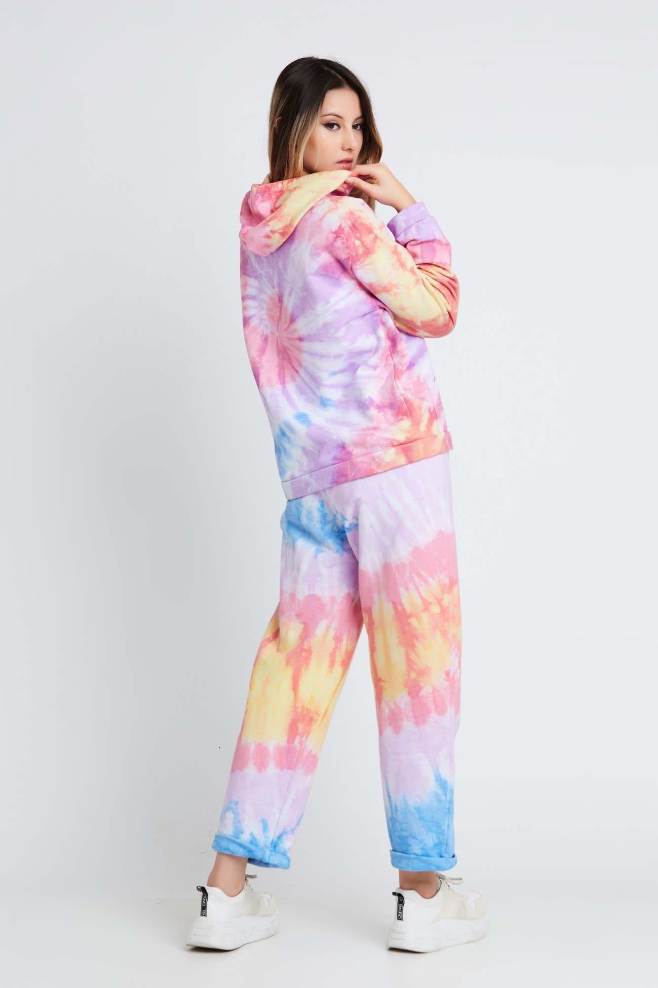 blue tie dye moletom com capuz and sweatpants set