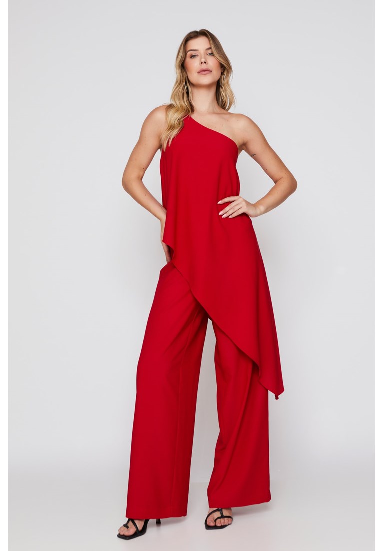 Conjunto feminino, blusa ampla, calça pantalona, vermelho, comfy