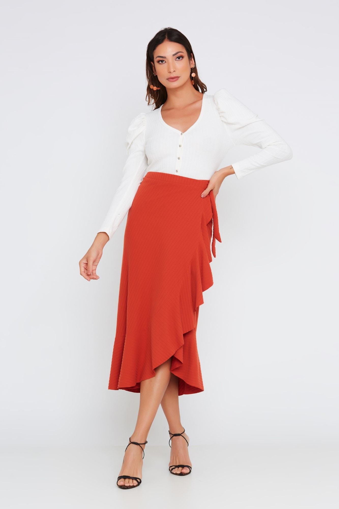 saia midi malha canelada