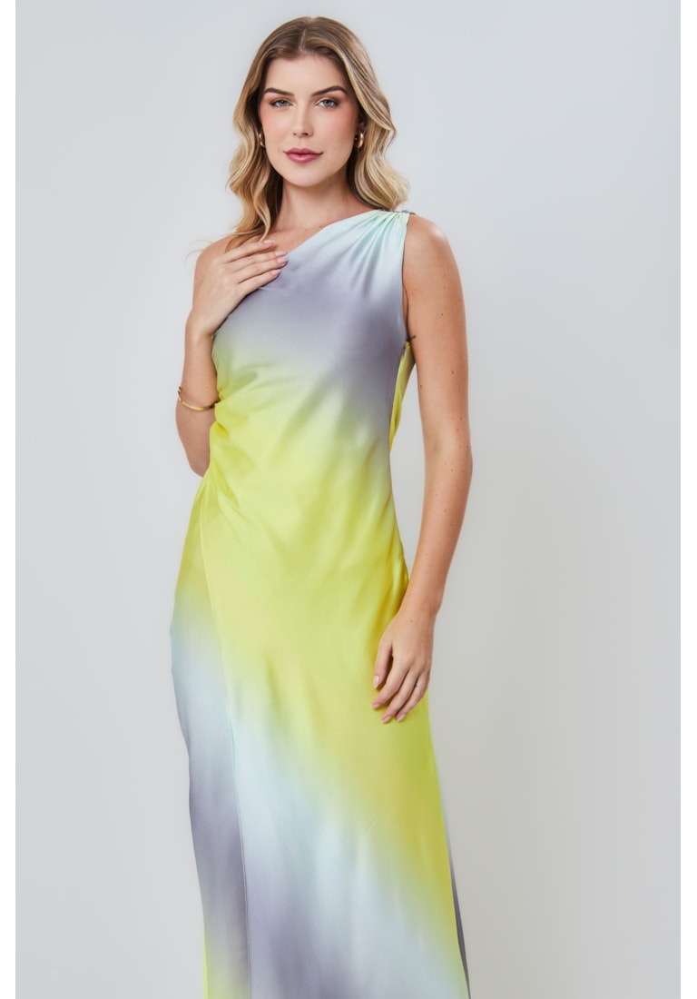 VESTIDO LONGO ALÇA UNICA CETIM FRIDA