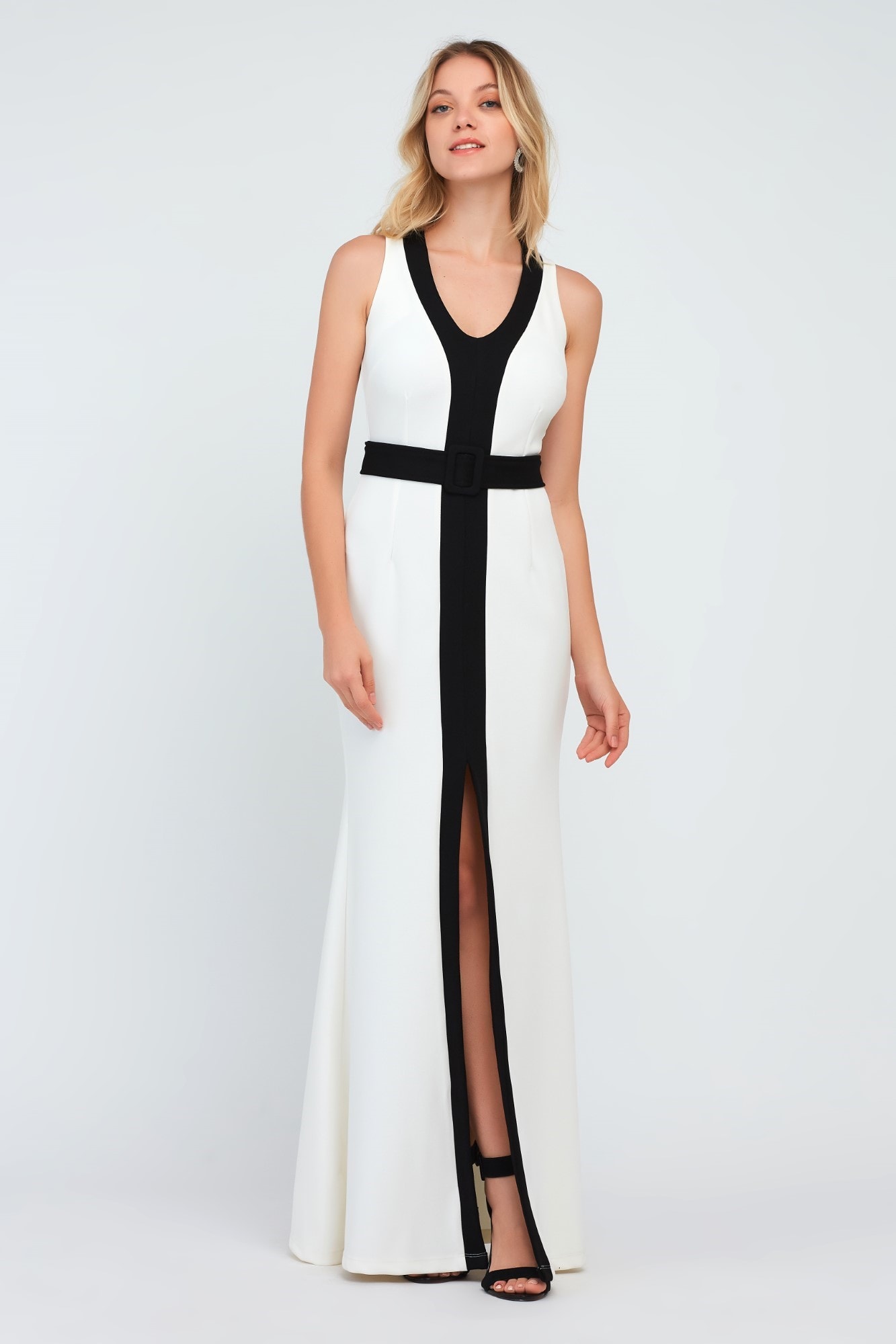 vestido longo bicolor