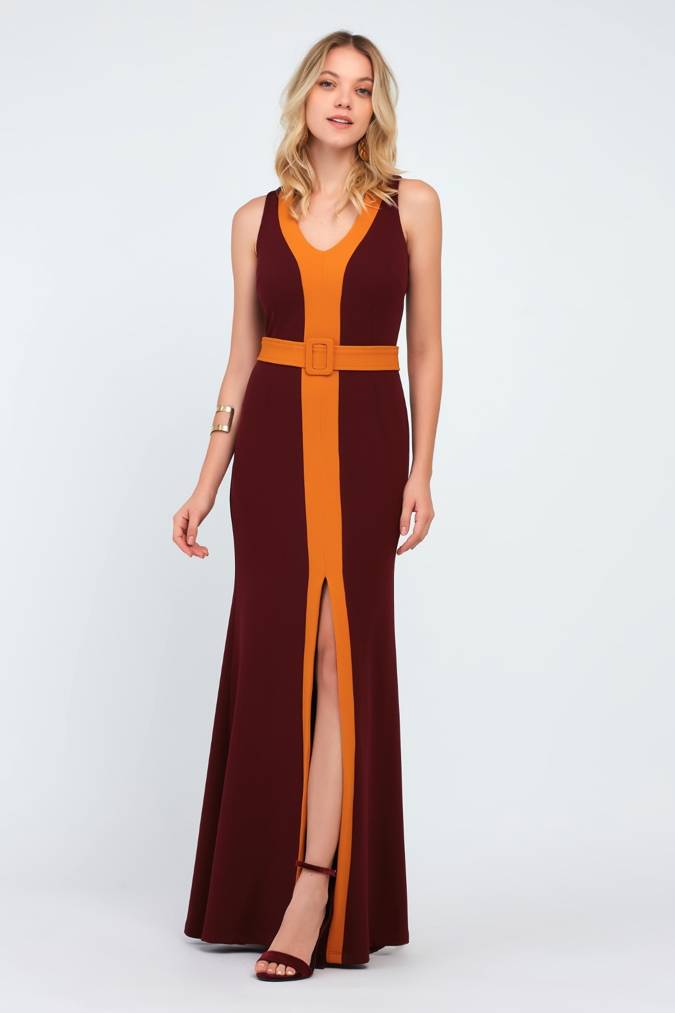 vestido longo bicolor