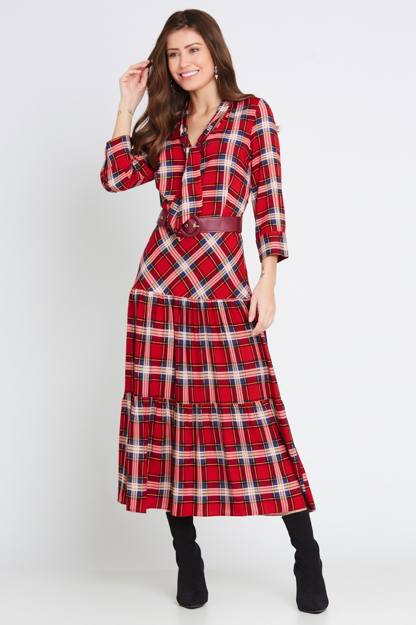 vestido xadrez com cinto